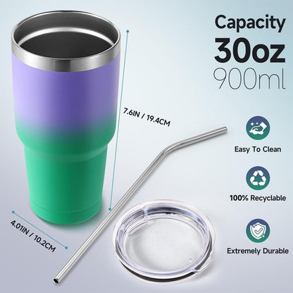 Volhoply 30oz Insulated Tumbler with Lid and Straw, Double Wall Inner & Outer 304 Stainless Steel Coffee Cup, Travel Mug Reusable Thermal Cup for Cold & Hot Drinks (Army Green,1 Pack)