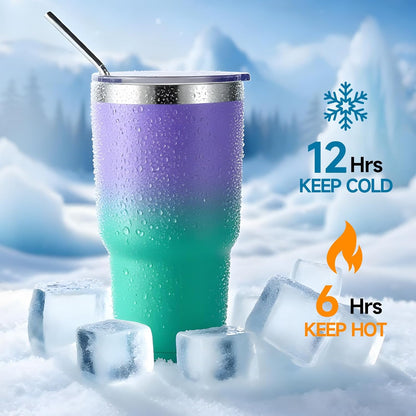Volhoply 30oz Insulated Tumbler with Lid and Straw, Double Wall Inner & Outer 304 Stainless Steel Coffee Cup, Travel Mug Reusable Thermal Cup for Cold & Hot Drinks (Army Green,1 Pack)