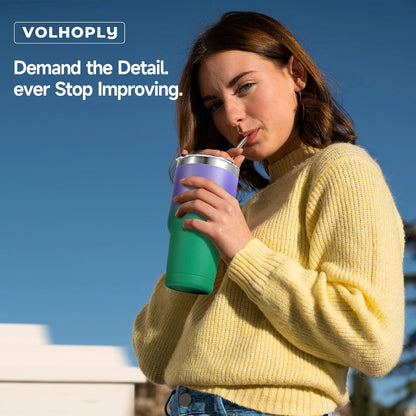 Volhoply 30oz Insulated Tumbler with Lid and Straw, Double Wall Inner & Outer 304 Stainless Steel Coffee Cup, Travel Mug Reusable Thermal Cup for Cold & Hot Drinks (Army Green,1 Pack)