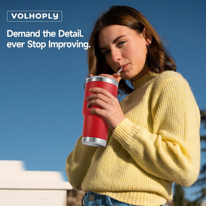 Volhoply 30oz Insulated Tumbler with Lid and Straw, Double Wall Inner & Outer 304 Stainless Steel Coffee Cup, Travel Mug Reusable Thermal Cup for Cold & Hot Drinks (Army Green,1 Pack)
