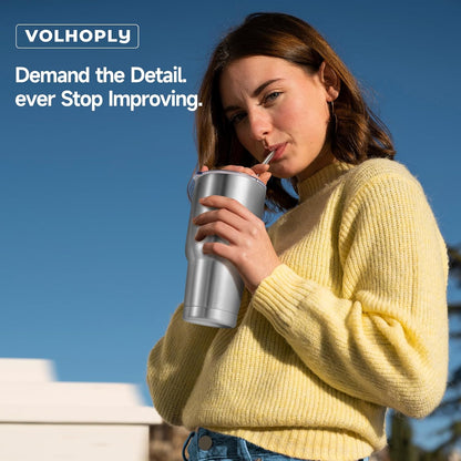 Volhoply 30oz Insulated Tumbler with Lid and Straw, Double Wall Inner & Outer 304 Stainless Steel Coffee Cup, Travel Mug Reusable Thermal Cup for Cold & Hot Drinks (Army Green,1 Pack)
