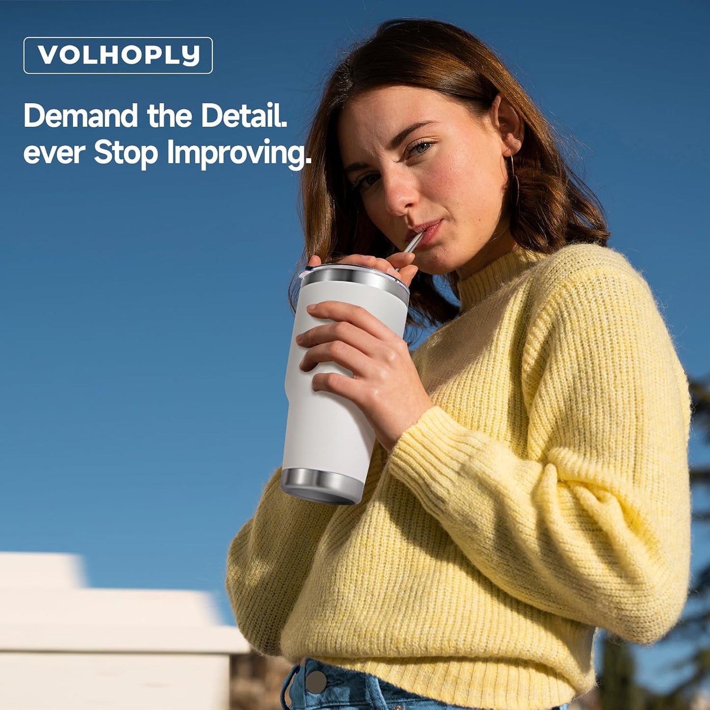 Volhoply 30oz Insulated Tumbler with Lid and Straw, Double Wall Inner & Outer 304 Stainless Steel Coffee Cup, Travel Mug Reusable Thermal Cup for Cold & Hot Drinks (Army Green,1 Pack)