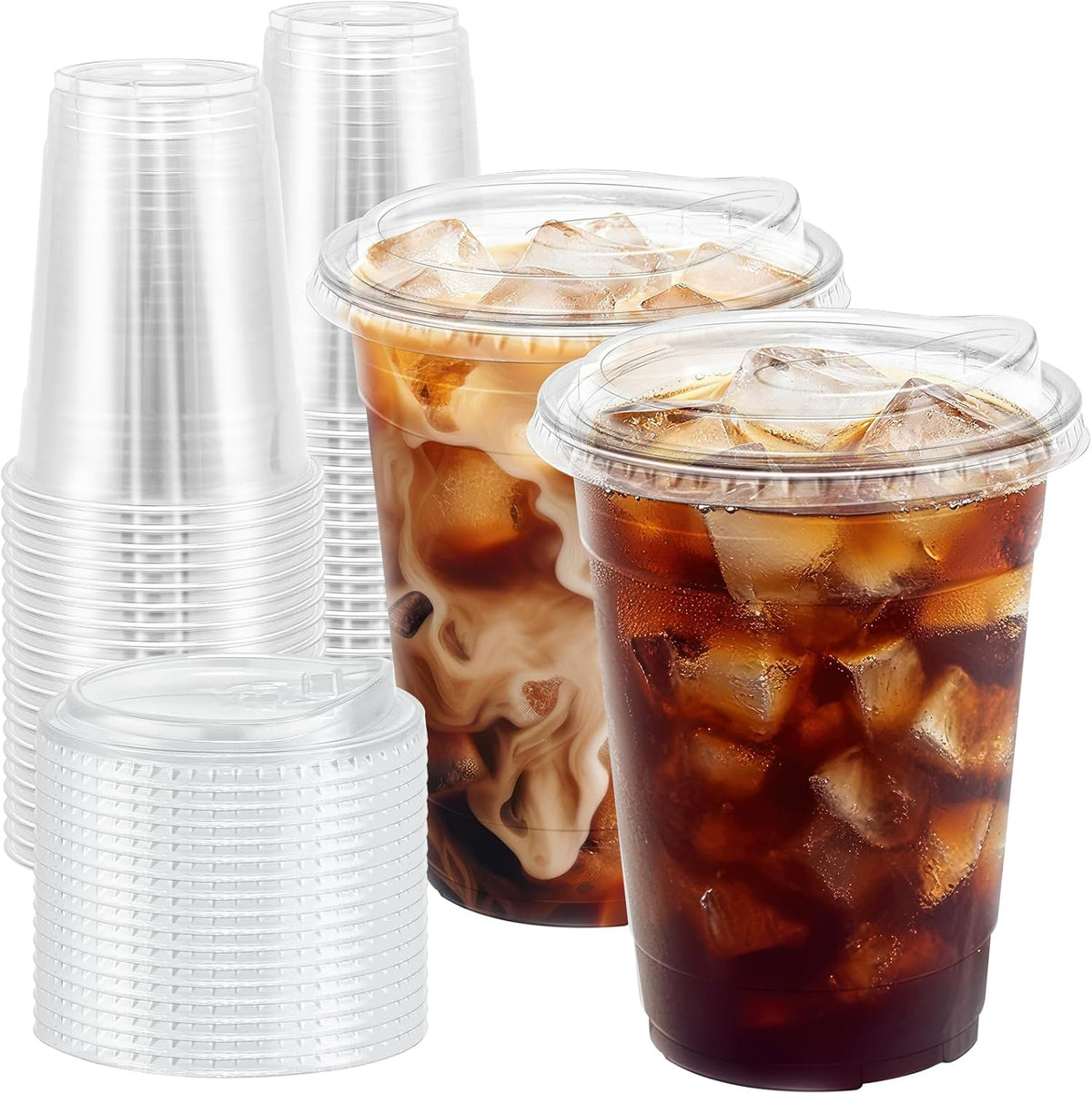 16 oz Clear Plastic Cups with Sip Lids, Iced Coffee Cups