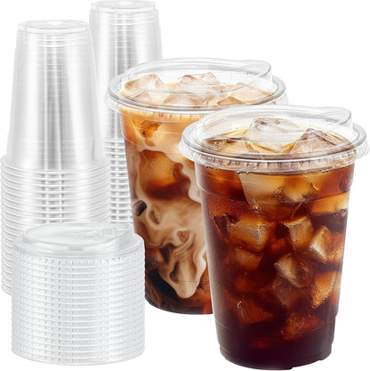 16 oz Clear Plastic Cups with Sip Lids, Iced Coffee Cups
