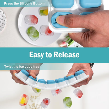 Ice Cube Trays with Lid for Freezer, Flexible Silicone Bottom for Easy Release, Stackable Space-Saving Ice Molds, 1.2" Cubes Color-Coded (2 Green 1 Blue) for Juice, Coffee & Cocktails, BPA Free