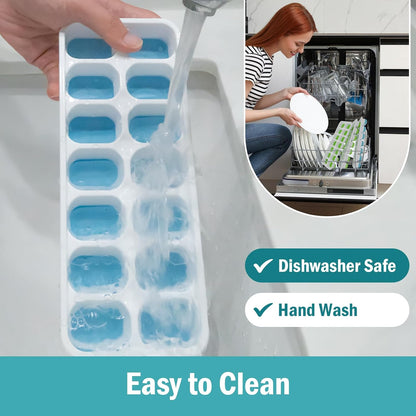 Ice Cube Trays with Lid for Freezer, Flexible Silicone Bottom for Easy Release, Stackable Space-Saving Ice Molds, 1.2" Cubes Color-Coded (2 Green 1 Blue) for Juice, Coffee & Cocktails, BPA Free