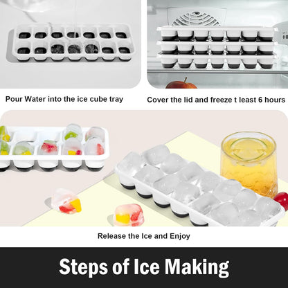 Ice Cube Trays with Lid for Freezer, Flexible Silicone Bottom for Easy Release, Stackable Space-Saving Ice Molds, 1.2" Cubes Color-Coded (2 Green 1 Blue) for Juice, Coffee & Cocktails, BPA Free
