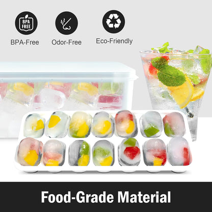 Ice Cube Trays with Lid for Freezer, Flexible Silicone Bottom for Easy Release, Stackable Space-Saving Ice Molds, 1.2" Cubes Color-Coded (2 Green 1 Blue) for Juice, Coffee & Cocktails, BPA Free