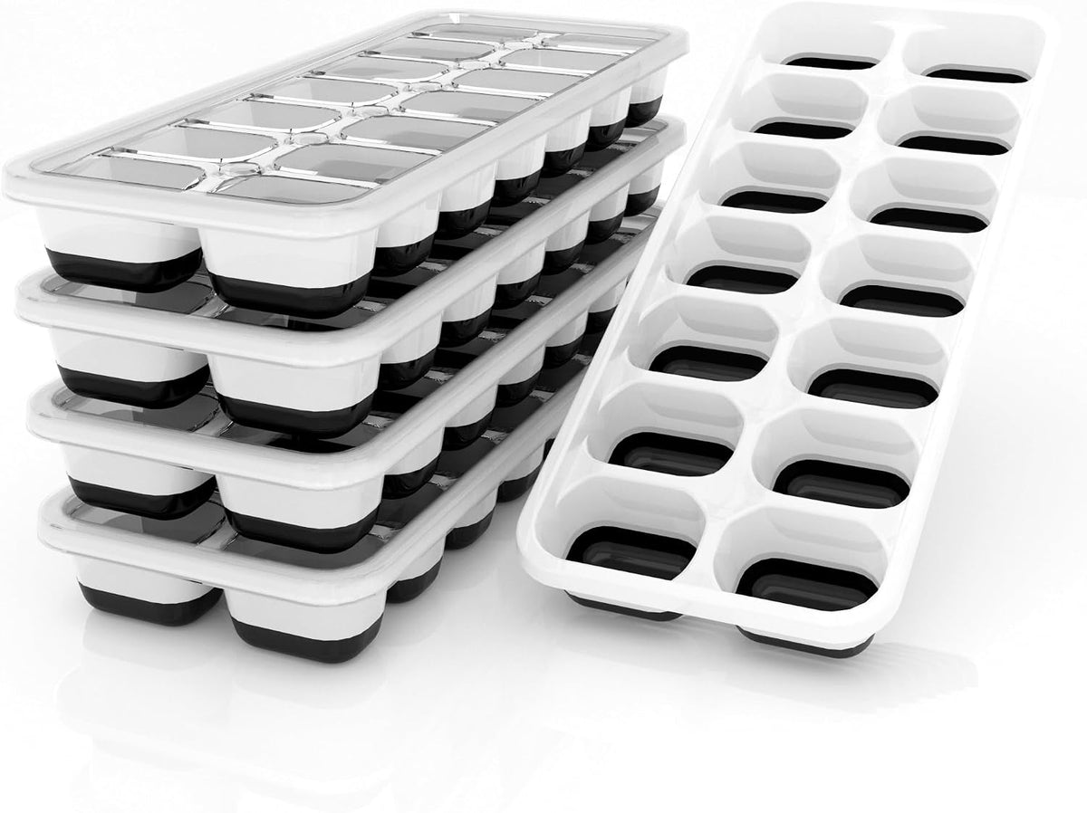 Ice Cube Trays with Lid for Freezer, Flexible Silicone Bottom for Easy Release, Stackable Space-Saving Ice Molds, 1.2" Cubes Color-Coded (2 Green 1 Blue) for Juice, Coffee & Cocktails, BPA Free