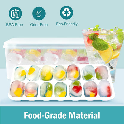 Ice Cube Trays with Lid for Freezer, Flexible Silicone Bottom for Easy Release, Stackable Space-Saving Ice Molds, 1.2" Cubes Color-Coded (2 Green 1 Blue) for Juice, Coffee & Cocktails, BPA Free