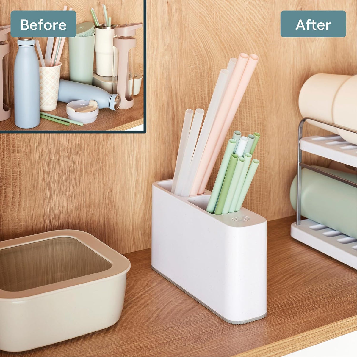SipStation Straw Holder, 20+ Straw Storage, Cabinet Organizer