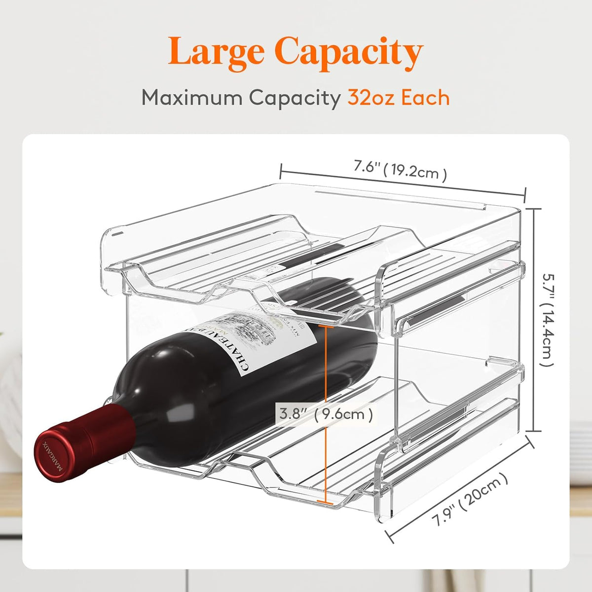Stackable Wine Rack for Cabinet, Plastic Refrigerator Wine Holder