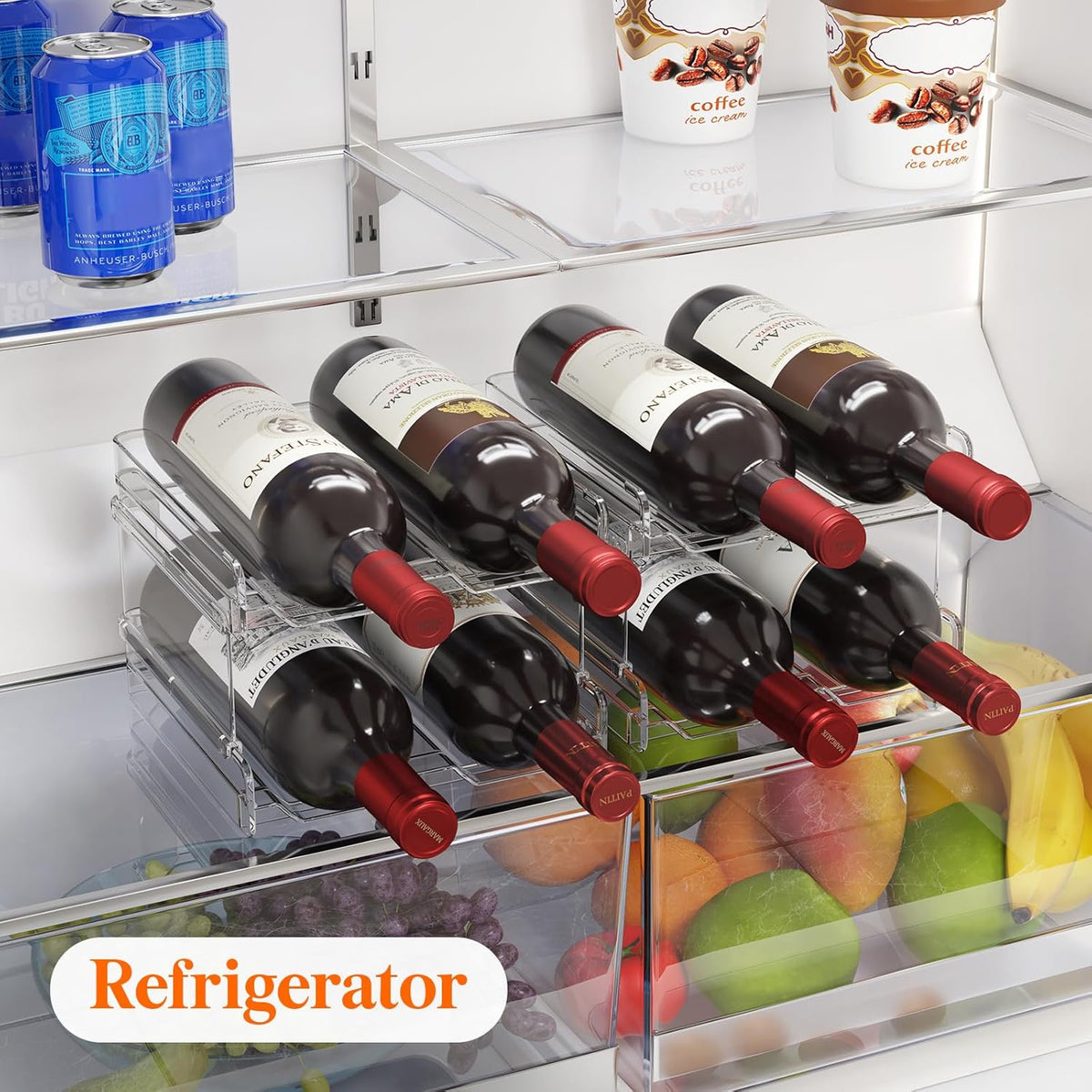 Stackable Wine Rack for Cabinet, Plastic Refrigerator Wine Holder