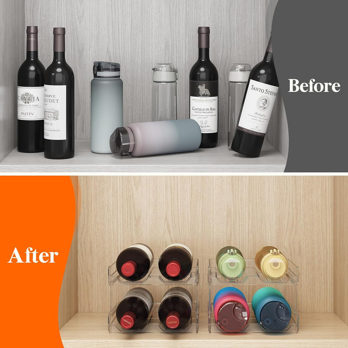 Stackable Wine Rack for Cabinet, Plastic Refrigerator Wine Holder