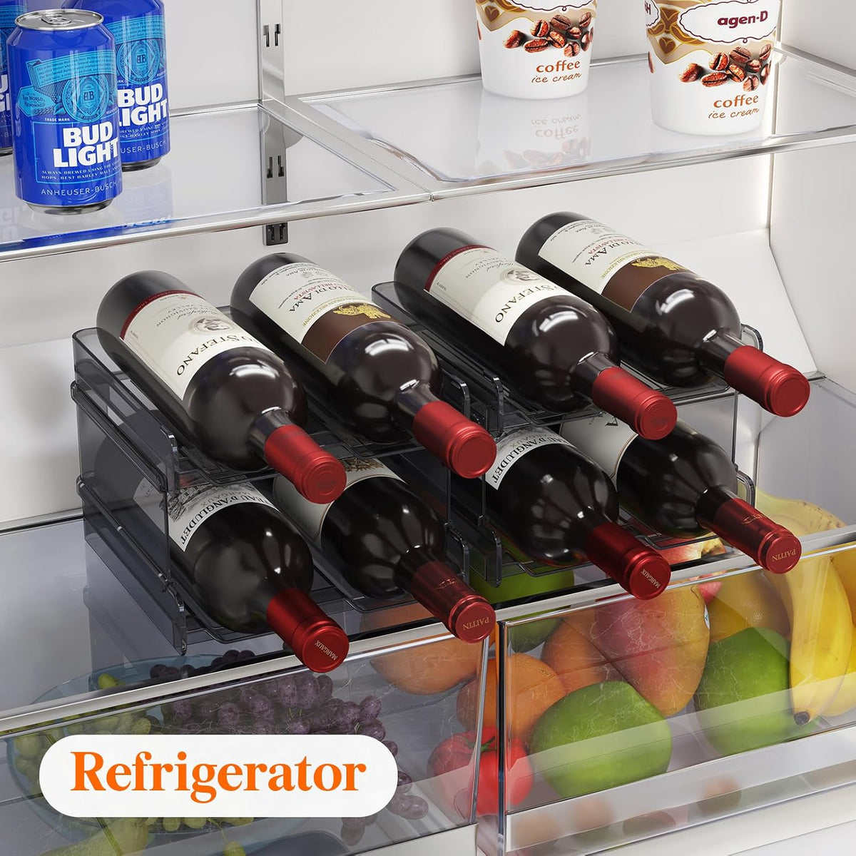 Stackable Wine Rack for Cabinet, Plastic Refrigerator Wine Holder