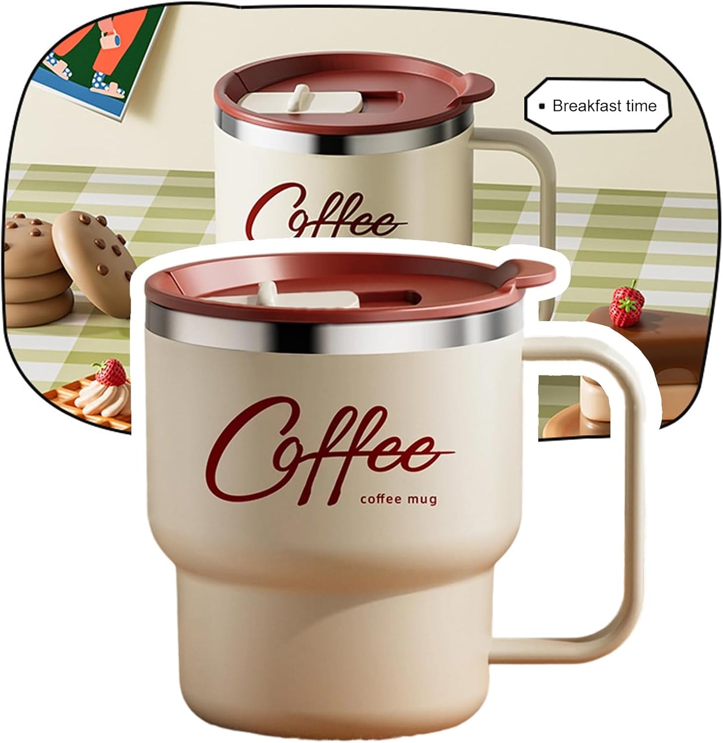 Contemporary Nonrust Steel Thermal Mugs Spill Lid Easy Grips Handle for Daily Commutes Travels Outdoors Camping Mugs