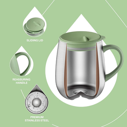 16 oz Insulated Coffee Mug with Handle and Lid, Double Wall Stainless Steel Vacuum Thermal Coffee Mug, Travel Coffee Cup Thermal Cup for Home and Office (Storm Black, FUJI DAWN) - Colors A