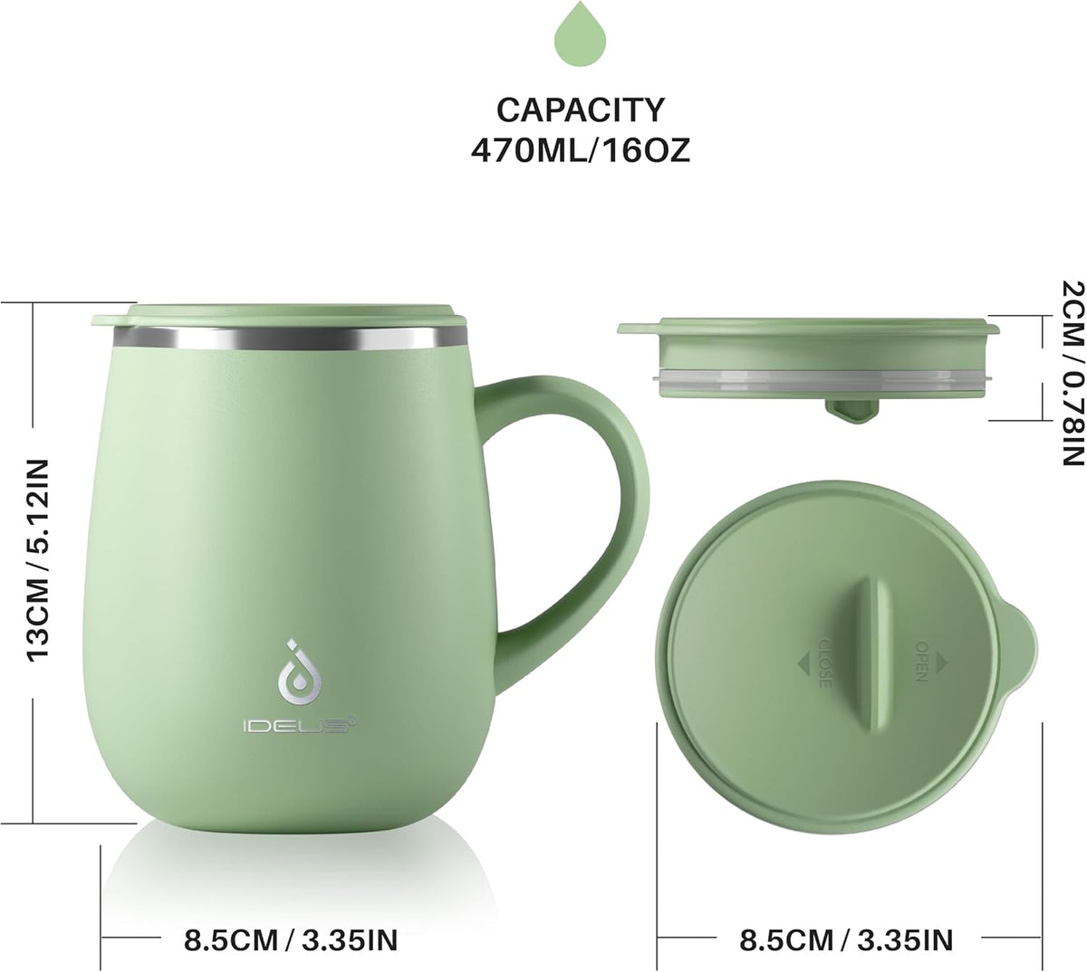 16 oz Insulated Coffee Mug with Handle and Lid, Double Wall Stainless Steel Vacuum Thermal Coffee Mug, Travel Coffee Cup Thermal Cup for Home and Office (Storm Black, FUJI DAWN) - Colors A