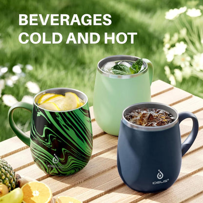 16 oz Insulated Coffee Mug with Handle and Lid, Double Wall Stainless Steel Vacuum Thermal Coffee Mug, Travel Coffee Cup Thermal Cup for Home and Office (Storm Black, FUJI DAWN) - Colors A