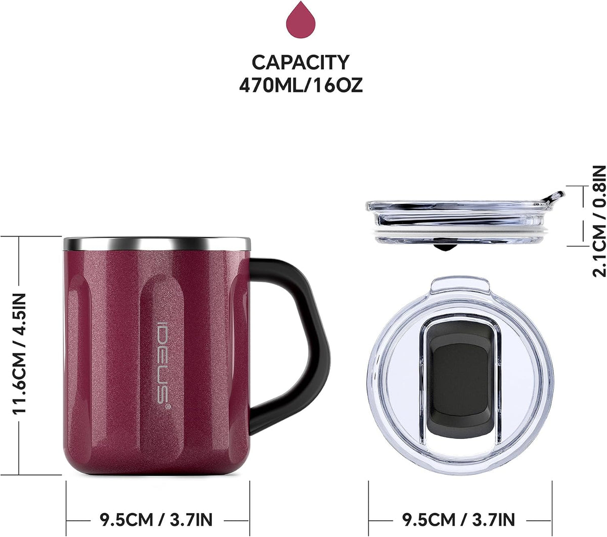 16 oz Insulated Coffee Mug with Handle and Lid, Double Wall Stainless Steel Vacuum Thermal Coffee Mug, Travel Coffee Cup Thermal Cup for Home and Office (Storm Black, FUJI DAWN) - Colors A
