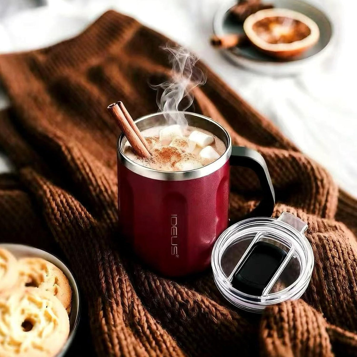 16 oz Insulated Coffee Mug with Handle and Lid, Double Wall Stainless Steel Vacuum Thermal Coffee Mug, Travel Coffee Cup Thermal Cup for Home and Office (Storm Black, FUJI DAWN) - Colors A