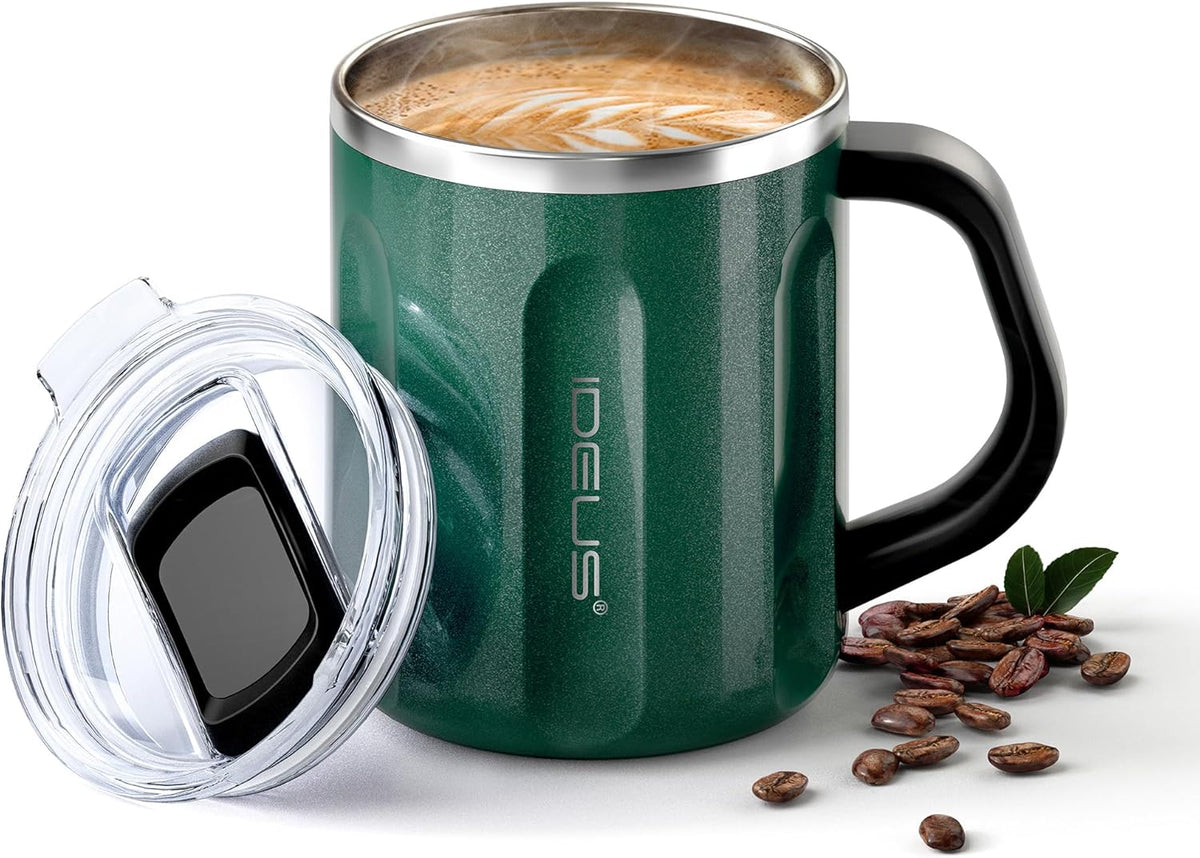 16 oz Insulated Coffee Mug with Handle and Lid, Double Wall Stainless Steel Vacuum Thermal Coffee Mug, Travel Coffee Cup Thermal Cup for Home and Office (Storm Black, FUJI DAWN) - Colors A