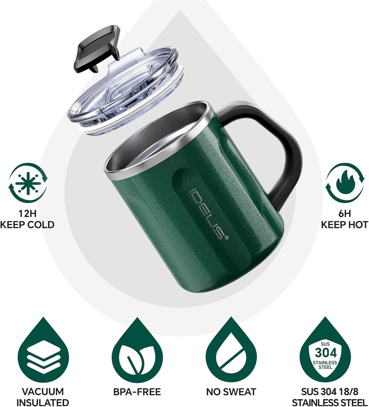 16 oz Insulated Coffee Mug with Handle and Lid, Double Wall Stainless Steel Vacuum Thermal Coffee Mug, Travel Coffee Cup Thermal Cup for Home and Office (Storm Black, FUJI DAWN) - Colors A