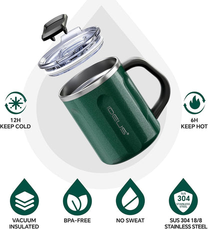 16 oz Insulated Coffee Mug with Handle and Lid, Double Wall Stainless Steel Vacuum Thermal Coffee Mug, Travel Coffee Cup Thermal Cup for Home and Office (Storm Black, FUJI DAWN) - Colors A