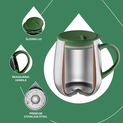 16 oz Insulated Coffee Mug with Handle and Lid, Double Wall Stainless Steel Vacuum Thermal Coffee Mug, Travel Coffee Cup Thermal Cup for Home and Office (Storm Black, FUJI DAWN) - Colors A