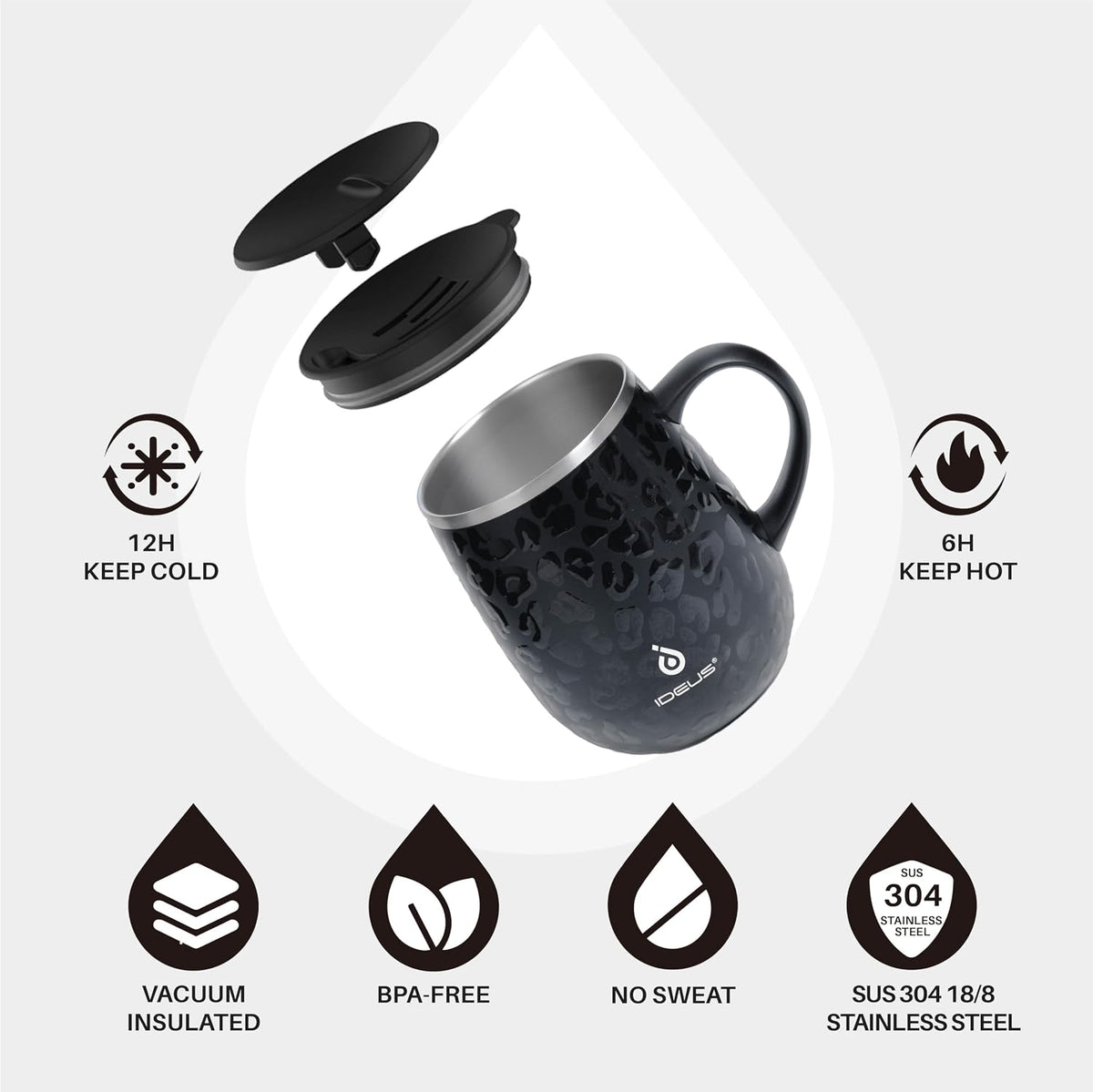 16 oz Insulated Coffee Mug with Handle and Lid, Double Wall Stainless Steel Vacuum Thermal Coffee Mug, Travel Coffee Cup Thermal Cup for Home and Office (Storm Black, FUJI DAWN) - Colors A