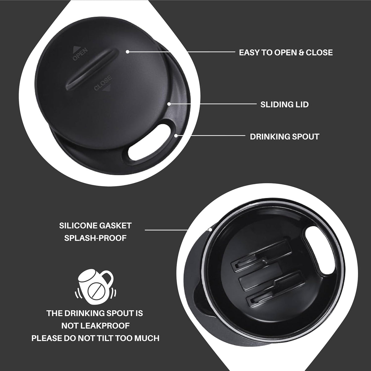 16 oz Insulated Coffee Mug with Handle and Lid, Double Wall Stainless Steel Vacuum Thermal Coffee Mug, Travel Coffee Cup Thermal Cup for Home and Office (Storm Black, FUJI DAWN) - Colors A