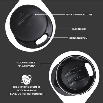 16 oz Insulated Coffee Mug with Handle and Lid, Double Wall Stainless Steel Vacuum Thermal Coffee Mug, Travel Coffee Cup Thermal Cup for Home and Office (Storm Black, FUJI DAWN) - Colors A