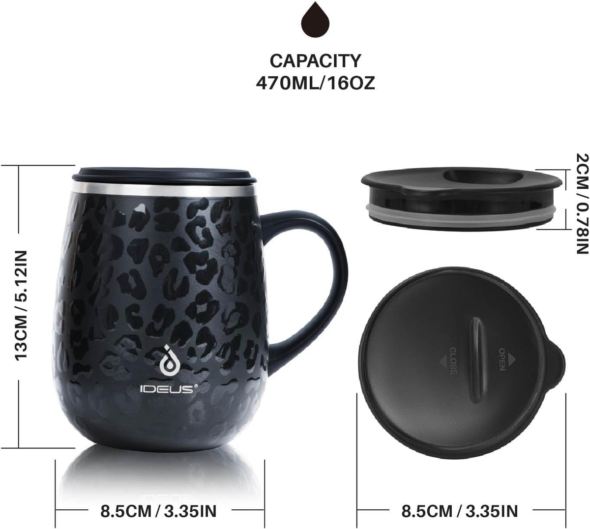 16 oz Insulated Coffee Mug with Handle and Lid, Double Wall Stainless Steel Vacuum Thermal Coffee Mug, Travel Coffee Cup Thermal Cup for Home and Office (Storm Black, FUJI DAWN) - Colors A