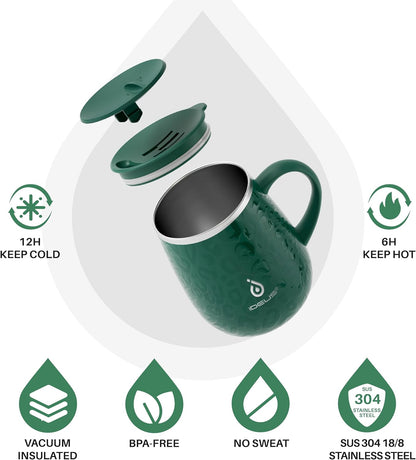 16 oz Insulated Coffee Mug with Handle and Lid, Double Wall Stainless Steel Vacuum Thermal Coffee Mug, Travel Coffee Cup Thermal Cup for Home and Office (Storm Black, FUJI DAWN) - Colors A