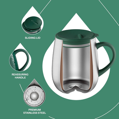 16 oz Insulated Coffee Mug with Handle and Lid, Double Wall Stainless Steel Vacuum Thermal Coffee Mug, Travel Coffee Cup Thermal Cup for Home and Office (Storm Black, FUJI DAWN) - Colors A