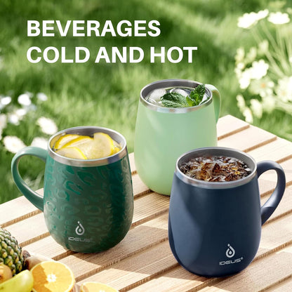 16 oz Insulated Coffee Mug with Handle and Lid, Double Wall Stainless Steel Vacuum Thermal Coffee Mug, Travel Coffee Cup Thermal Cup for Home and Office (Storm Black, FUJI DAWN) - Colors A