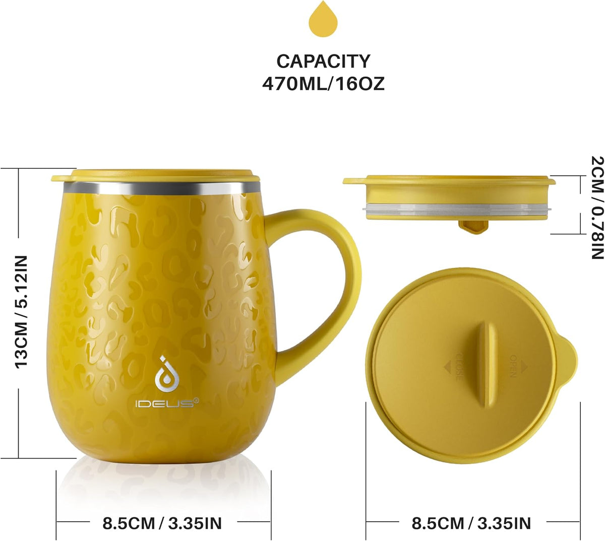 16 oz Insulated Coffee Mug with Handle and Lid, Double Wall Stainless Steel Vacuum Thermal Coffee Mug, Travel Coffee Cup Thermal Cup for Home and Office (Storm Black, FUJI DAWN) - Colors A
