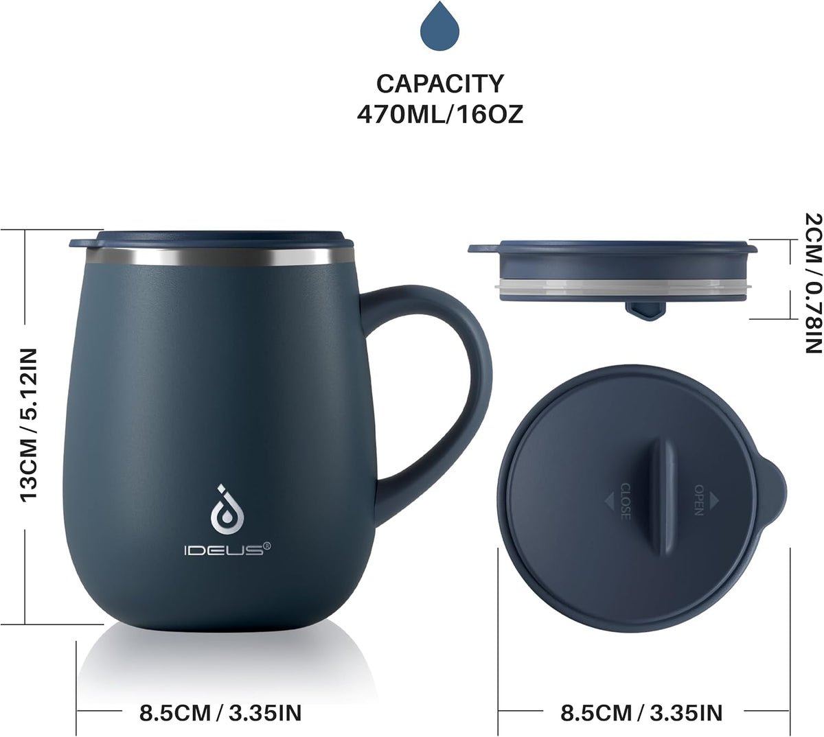 16 oz Insulated Coffee Mug with Handle and Lid, Double Wall Stainless Steel Vacuum Thermal Coffee Mug, Travel Coffee Cup Thermal Cup for Home and Office (Storm Black, FUJI DAWN) - Colors A