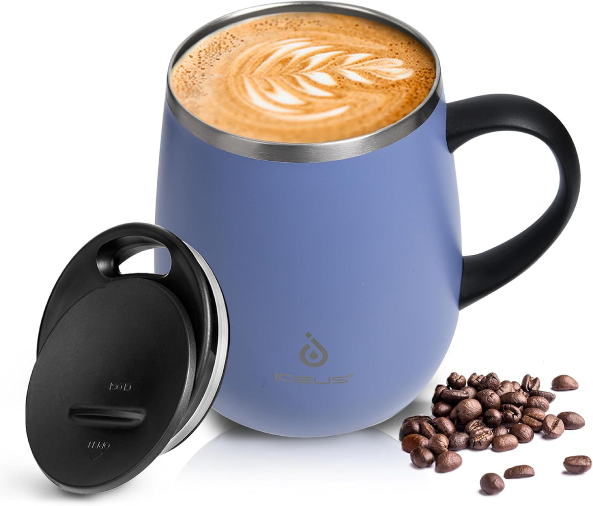 16 oz Insulated Coffee Mug with Handle and Lid, Double Wall Stainless Steel Vacuum Thermal Coffee Mug, Travel Coffee Cup Thermal Cup for Home and Office (Storm Black, FUJI DAWN) - Colors A