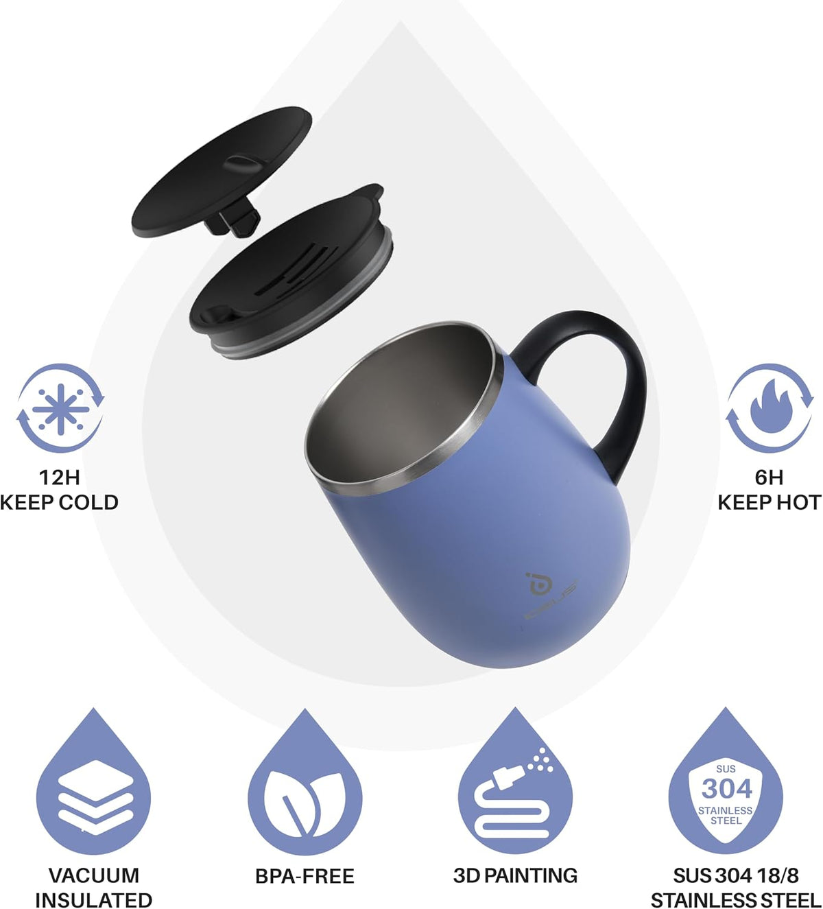 16 oz Insulated Coffee Mug with Handle and Lid, Double Wall Stainless Steel Vacuum Thermal Coffee Mug, Travel Coffee Cup Thermal Cup for Home and Office (Storm Black, FUJI DAWN) - Colors A