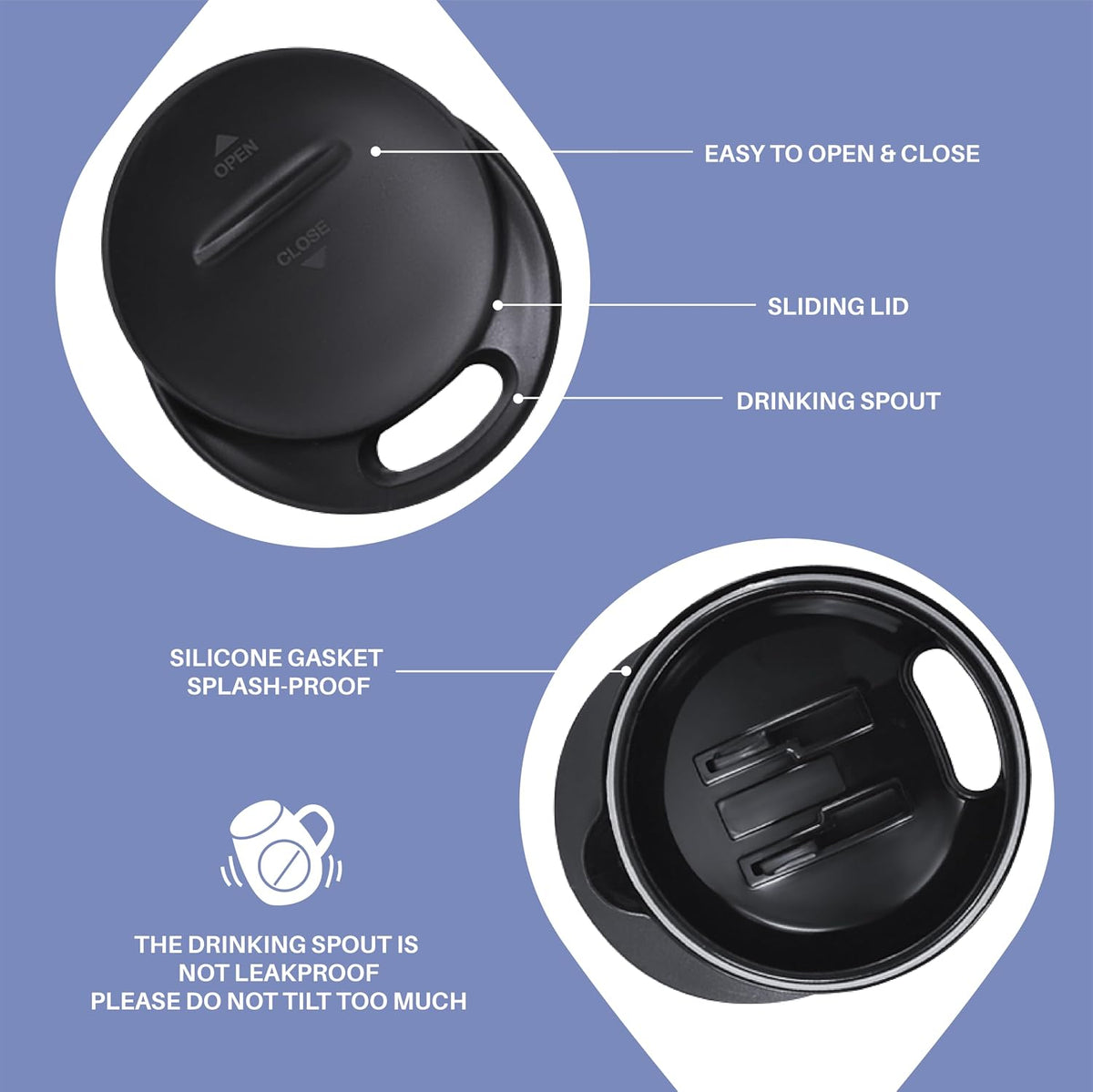 16 oz Insulated Coffee Mug with Handle and Lid, Double Wall Stainless Steel Vacuum Thermal Coffee Mug, Travel Coffee Cup Thermal Cup for Home and Office (Storm Black, FUJI DAWN) - Colors A