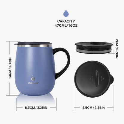 16 oz Insulated Coffee Mug with Handle and Lid, Double Wall Stainless Steel Vacuum Thermal Coffee Mug, Travel Coffee Cup Thermal Cup for Home and Office (Storm Black, FUJI DAWN) - Colors A