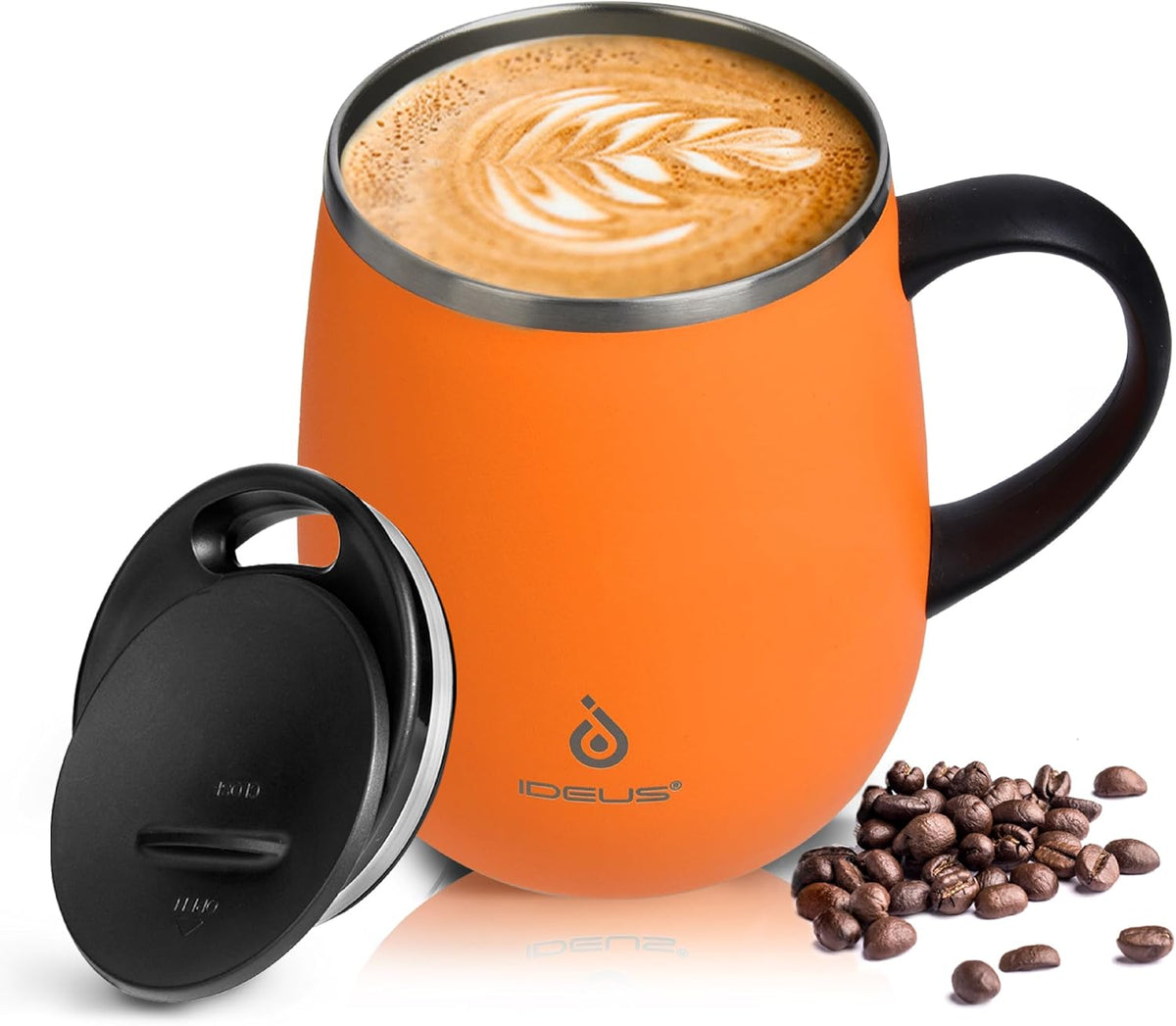 16 oz Insulated Coffee Mug with Handle and Lid, Double Wall Stainless Steel Vacuum Thermal Coffee Mug, Travel Coffee Cup Thermal Cup for Home and Office (Storm Black, FUJI DAWN) - Colors A
