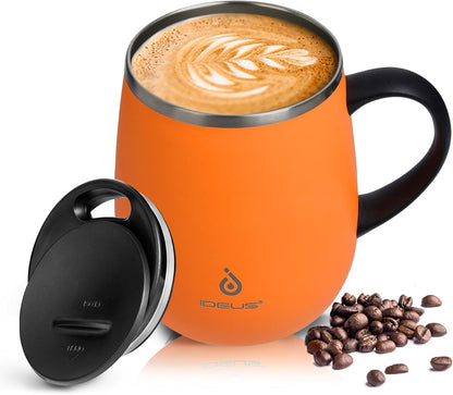 16 oz Insulated Coffee Mug with Handle and Lid, Double Wall Stainless Steel Vacuum Thermal Coffee Mug, Travel Coffee Cup Thermal Cup for Home and Office (Storm Black, FUJI DAWN) - Colors A