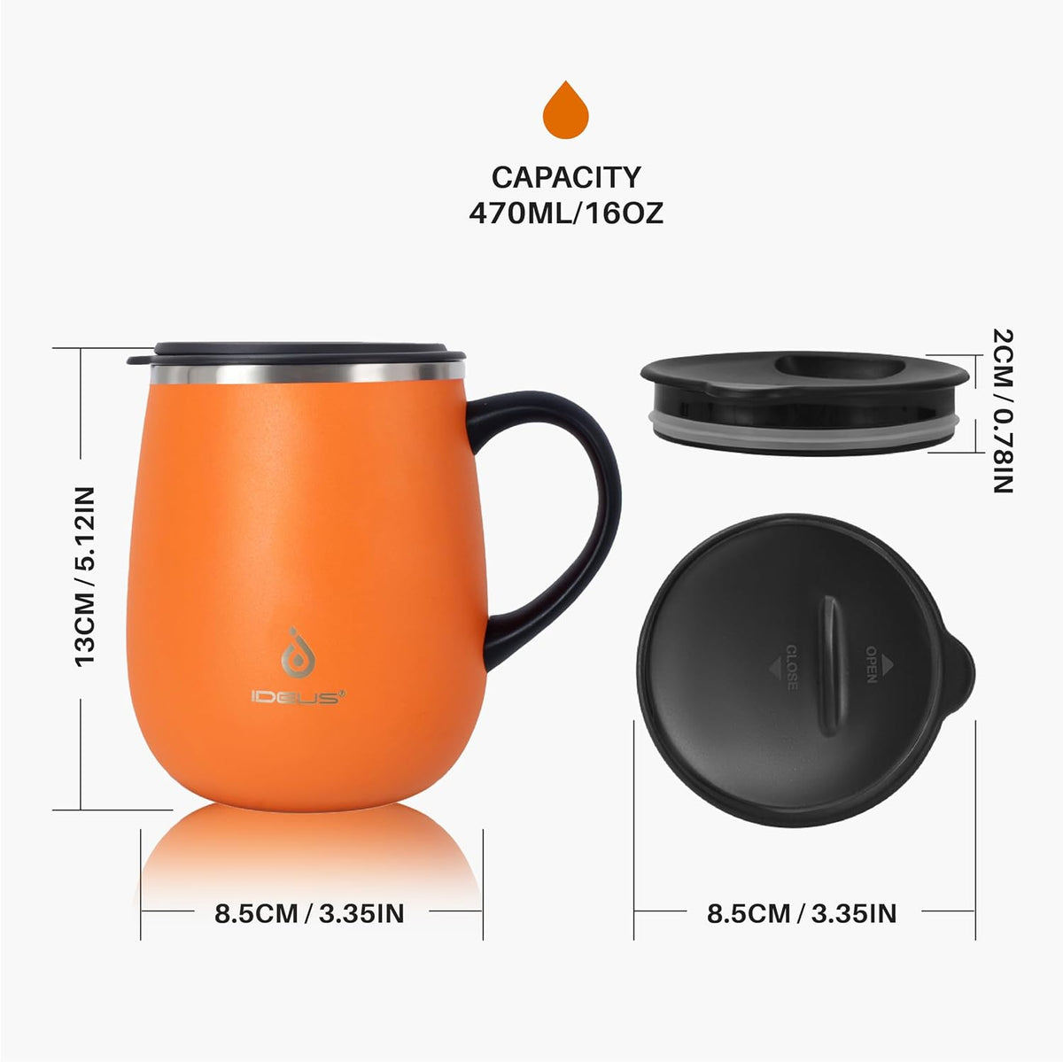 16 oz Insulated Coffee Mug with Handle and Lid, Double Wall Stainless Steel Vacuum Thermal Coffee Mug, Travel Coffee Cup Thermal Cup for Home and Office (Storm Black, FUJI DAWN) - Colors A