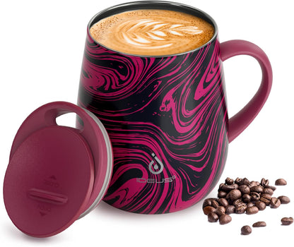 16 oz Insulated Coffee Mug with Handle and Lid, Double Wall Stainless Steel Vacuum Thermal Coffee Mug, Travel Coffee Cup Thermal Cup for Home and Office (Storm Black, FUJI DAWN) - Colors A