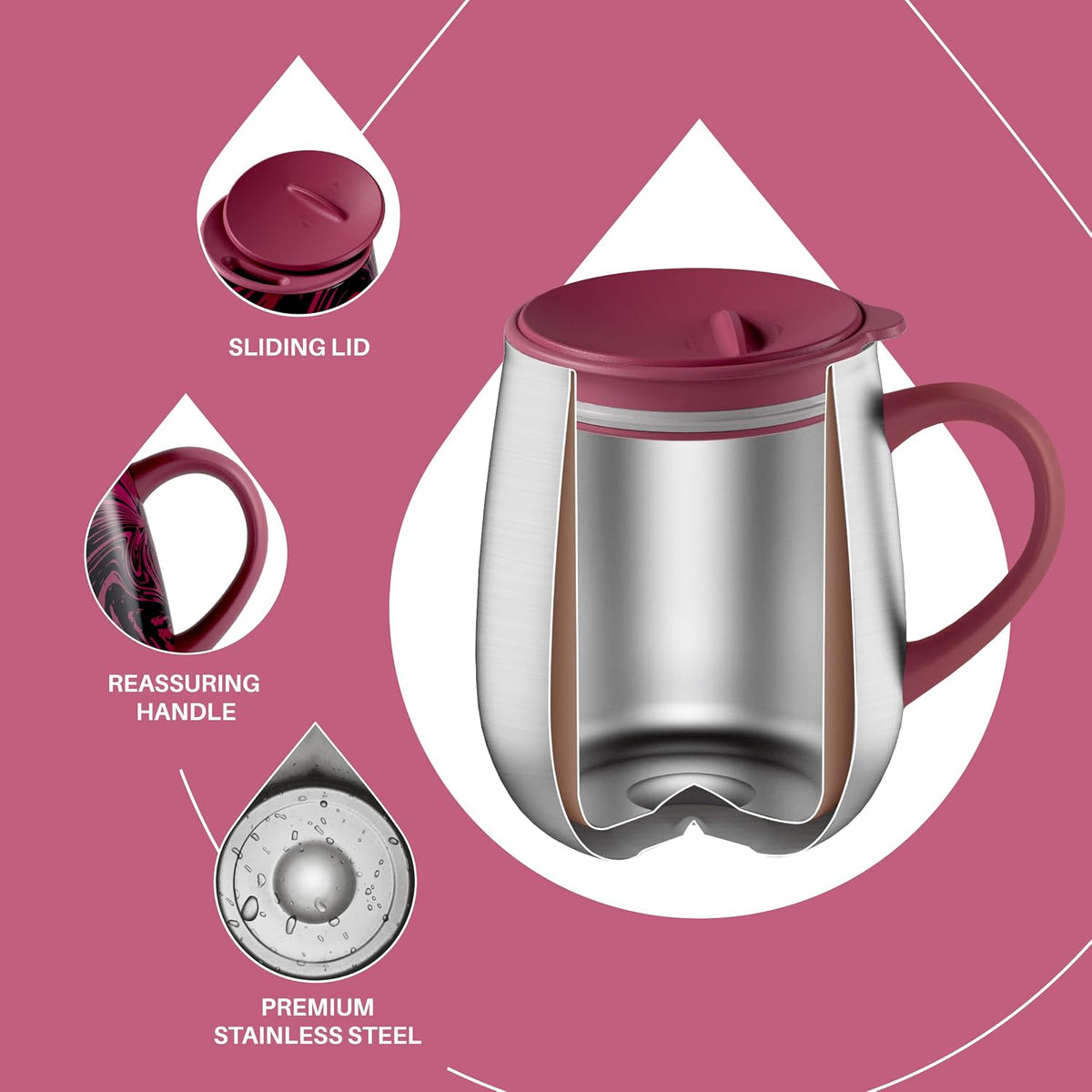 16 oz Insulated Coffee Mug with Handle and Lid, Double Wall Stainless Steel Vacuum Thermal Coffee Mug, Travel Coffee Cup Thermal Cup for Home and Office (Storm Black, FUJI DAWN) - Colors A