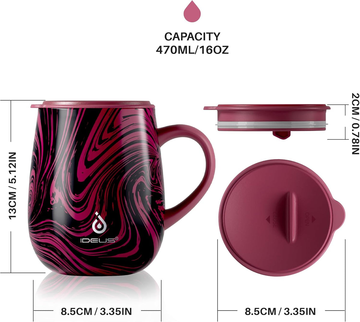 16 oz Insulated Coffee Mug with Handle and Lid, Double Wall Stainless Steel Vacuum Thermal Coffee Mug, Travel Coffee Cup Thermal Cup for Home and Office (Storm Black, FUJI DAWN) - Colors A