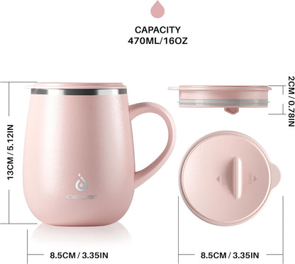 16 oz Insulated Coffee Mug with Handle and Lid, Double Wall Stainless Steel Vacuum Thermal Coffee Mug, Travel Coffee Cup Thermal Cup for Home and Office (Storm Black, FUJI DAWN) - Colors A