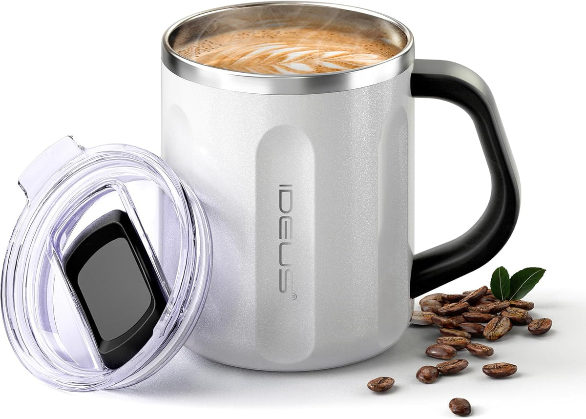 16 oz Insulated Coffee Mug with Handle and Lid, Double Wall Stainless Steel Vacuum Thermal Coffee Mug, Travel Coffee Cup Thermal Cup for Home and Office (Storm Black, FUJI DAWN) - Colors A